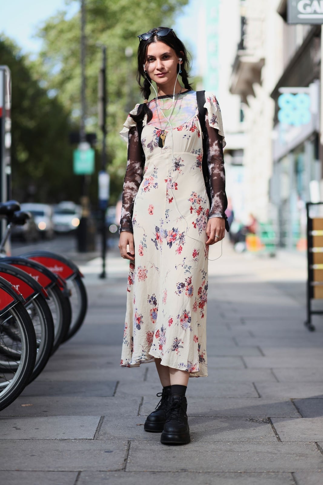Floral Dress Over Mesh Long-Sleeve Top Floral Dress Over Mesh Long-Sleeve Top — Grunge Outfits