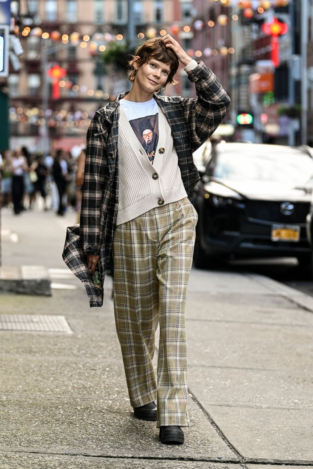 Plaid Overshirt With Wide-Leg Plaid Trousers Plaid Overshirt With Wide-Leg Plaid Trousers — Grunge Outfits