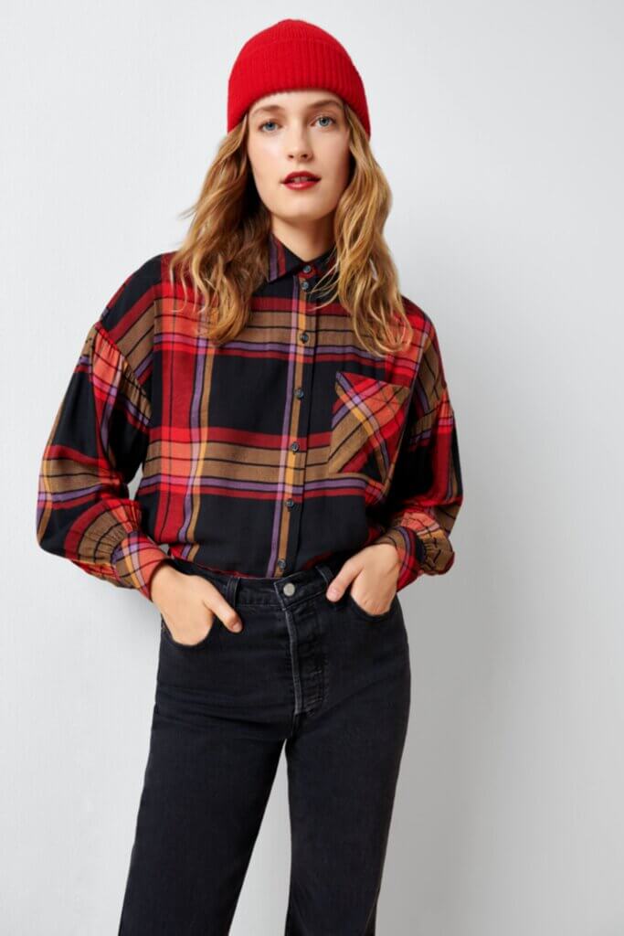 Plaid Shirt With Red Beanie And Straight Jeans — Grunge Style