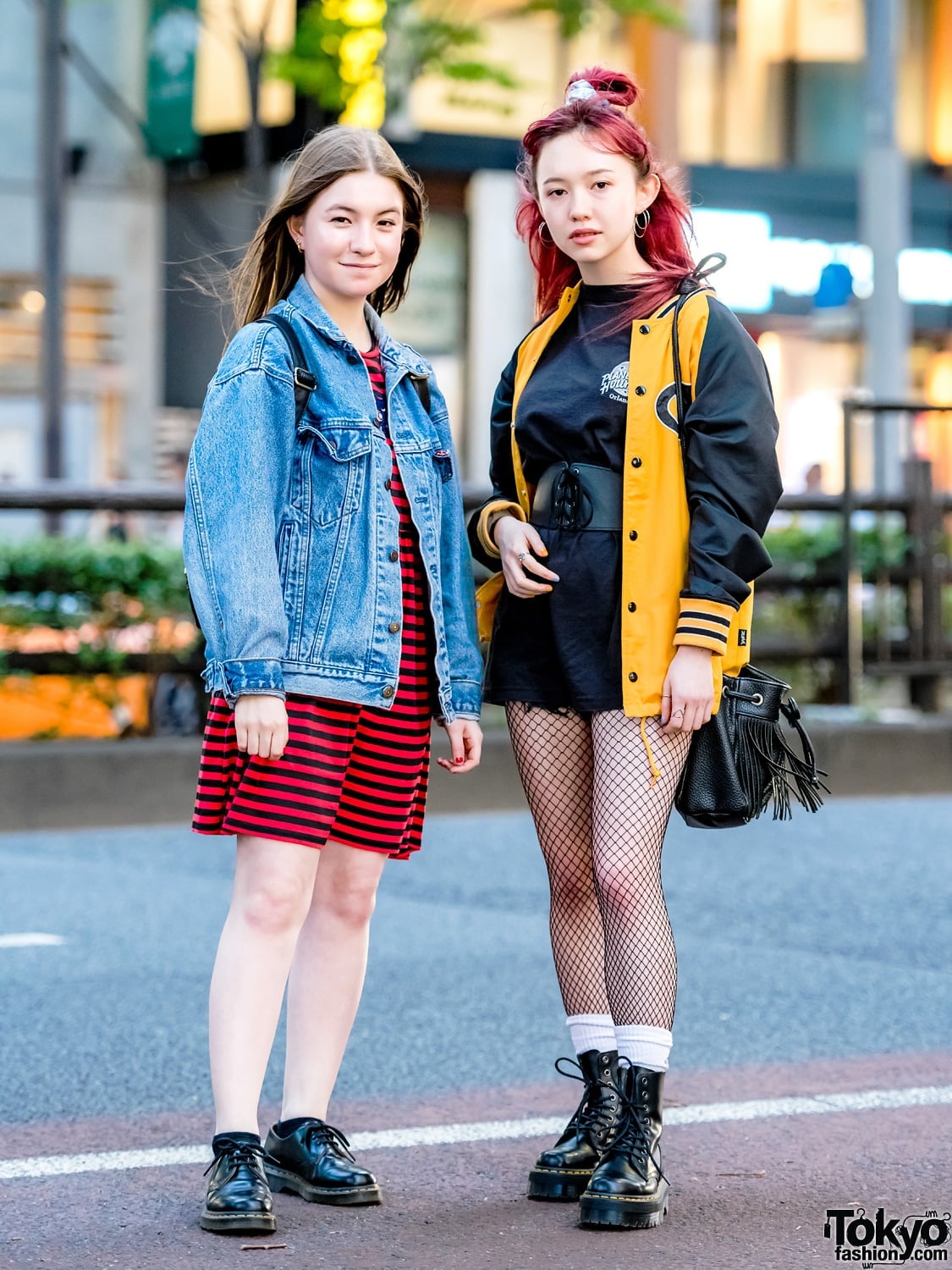 Denim Jacket Over Striped Dress — Grunge Style