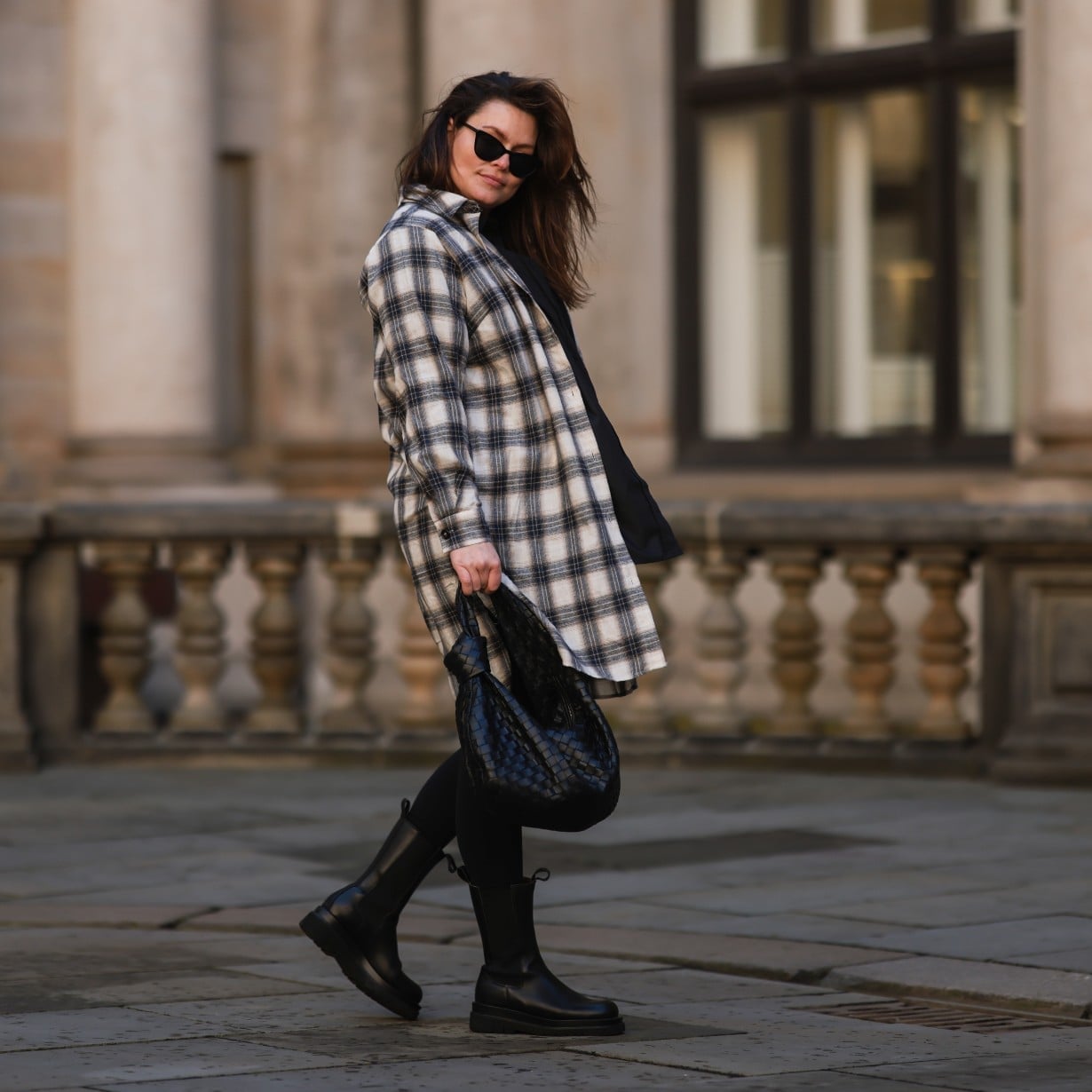 Oversized Plaid Shirt Over Turtleneck And Leggings — Grunge Style