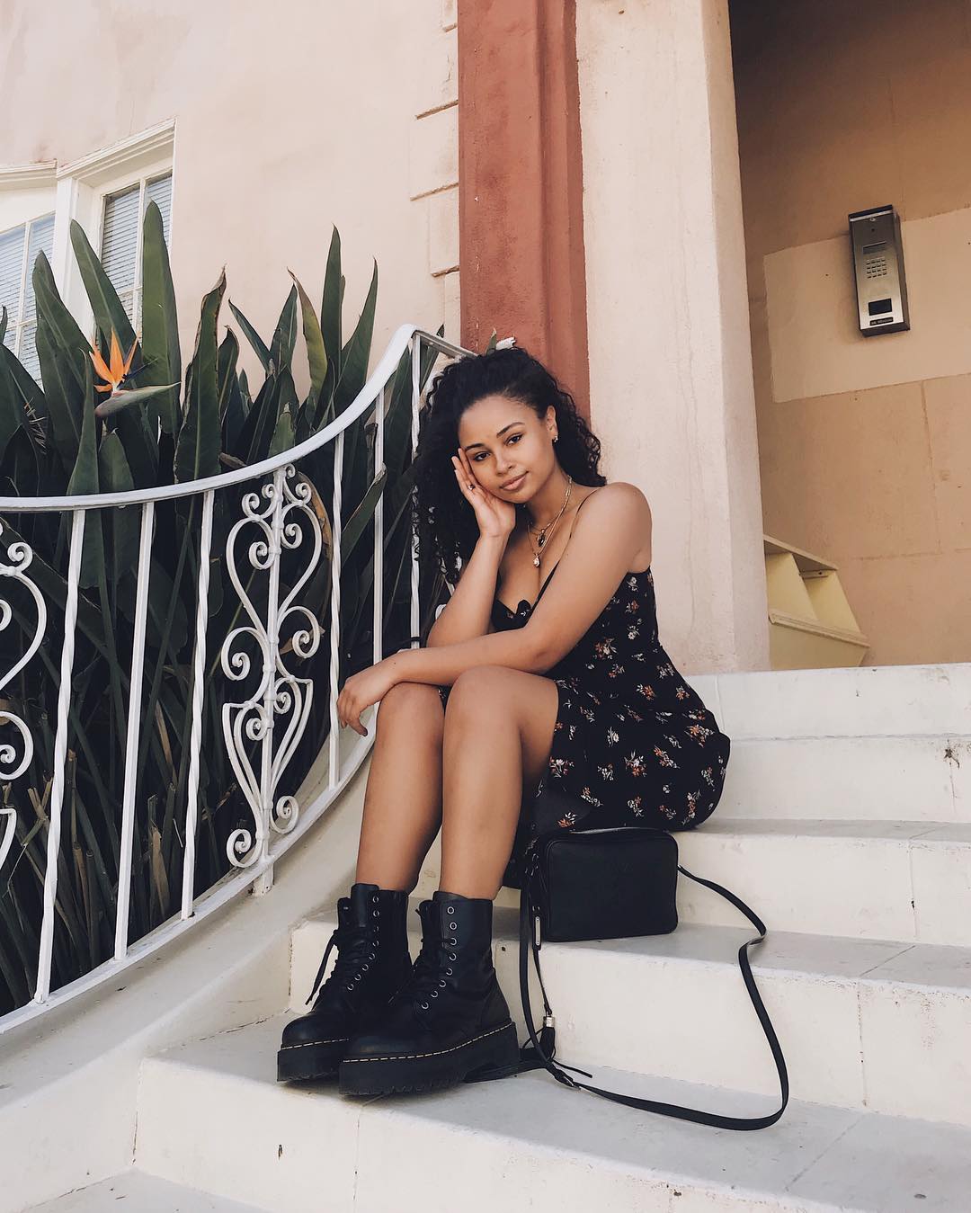 Floral Slip Dress With Chunky Combat Boots — Grunge Style