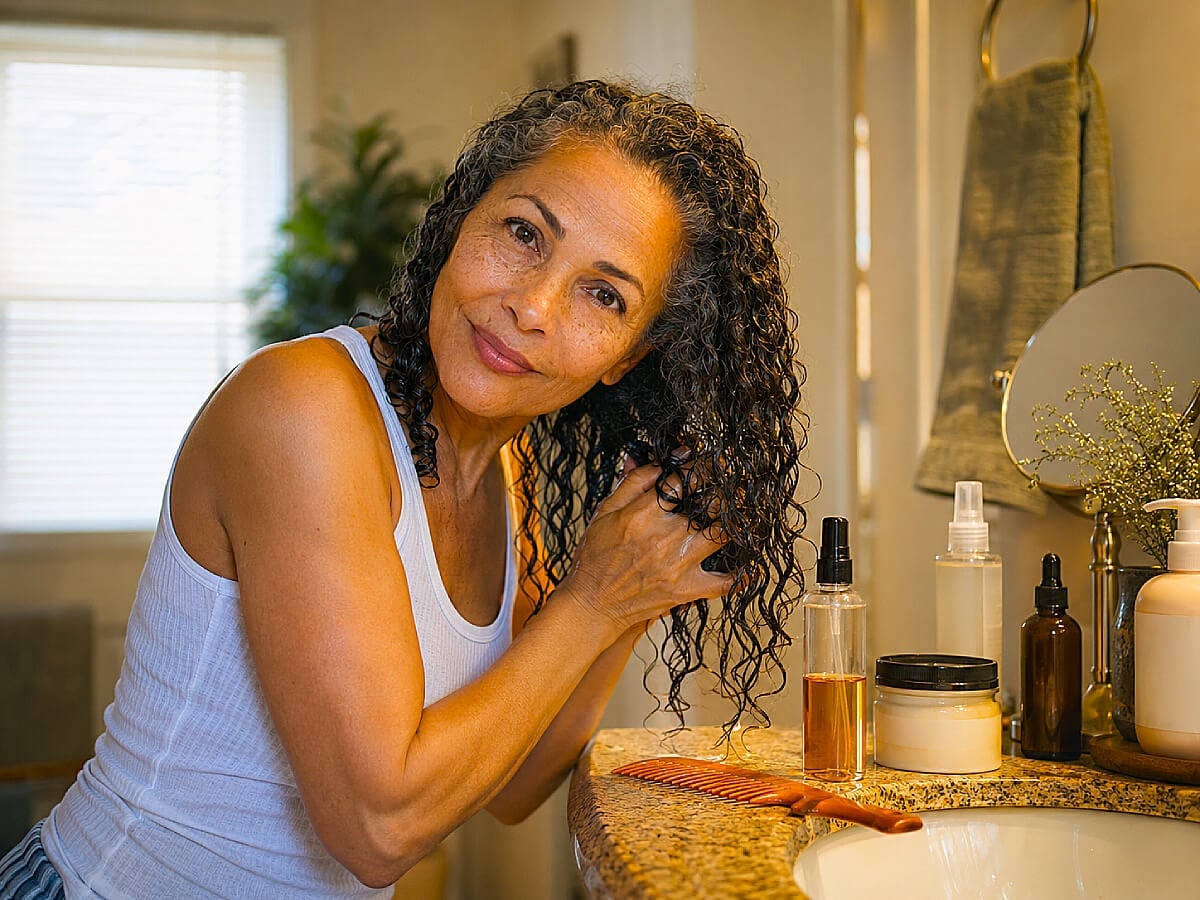 Mid-Back Thick Curly Hair With Highlights Mid-Back Thick Curly Hair With Highlights — Hair Care Routine