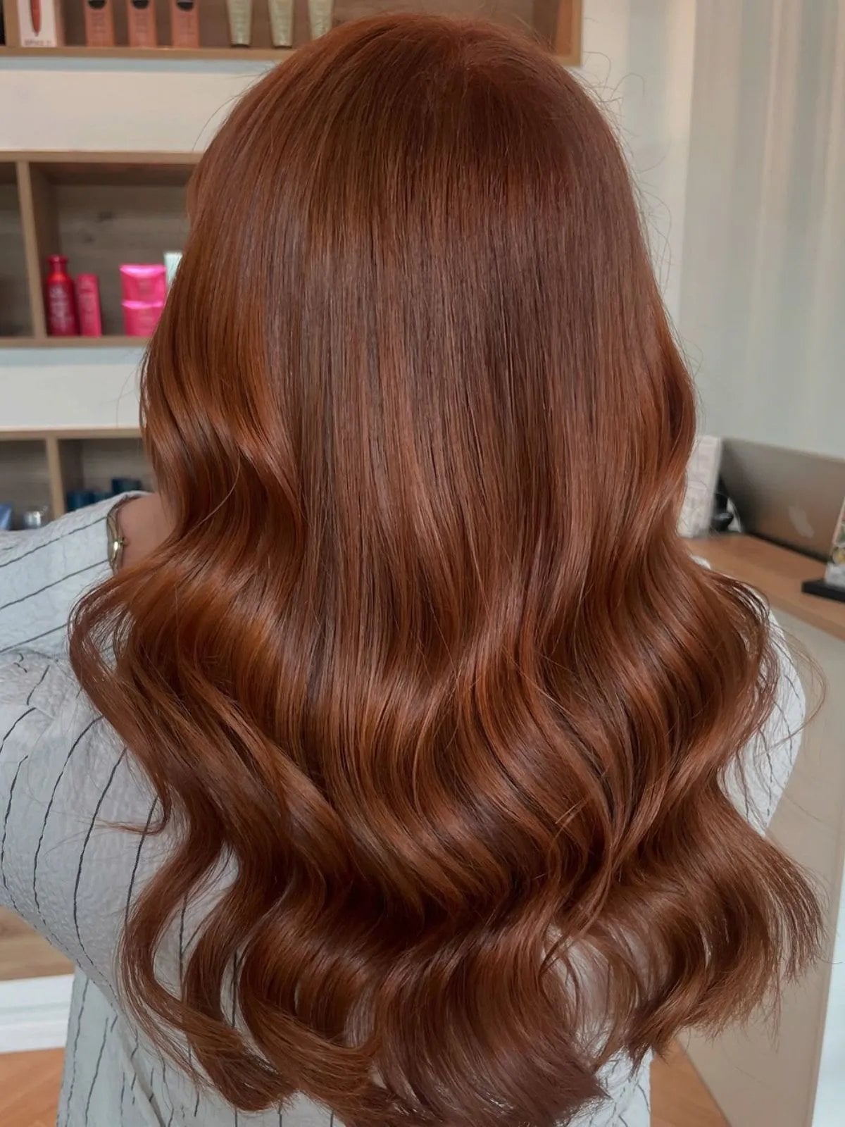Mid-Back Rich Copper Red With Waves and Long Layers Mid-Back Rich Copper Red With Waves and Long Layers — Hair Color Chart