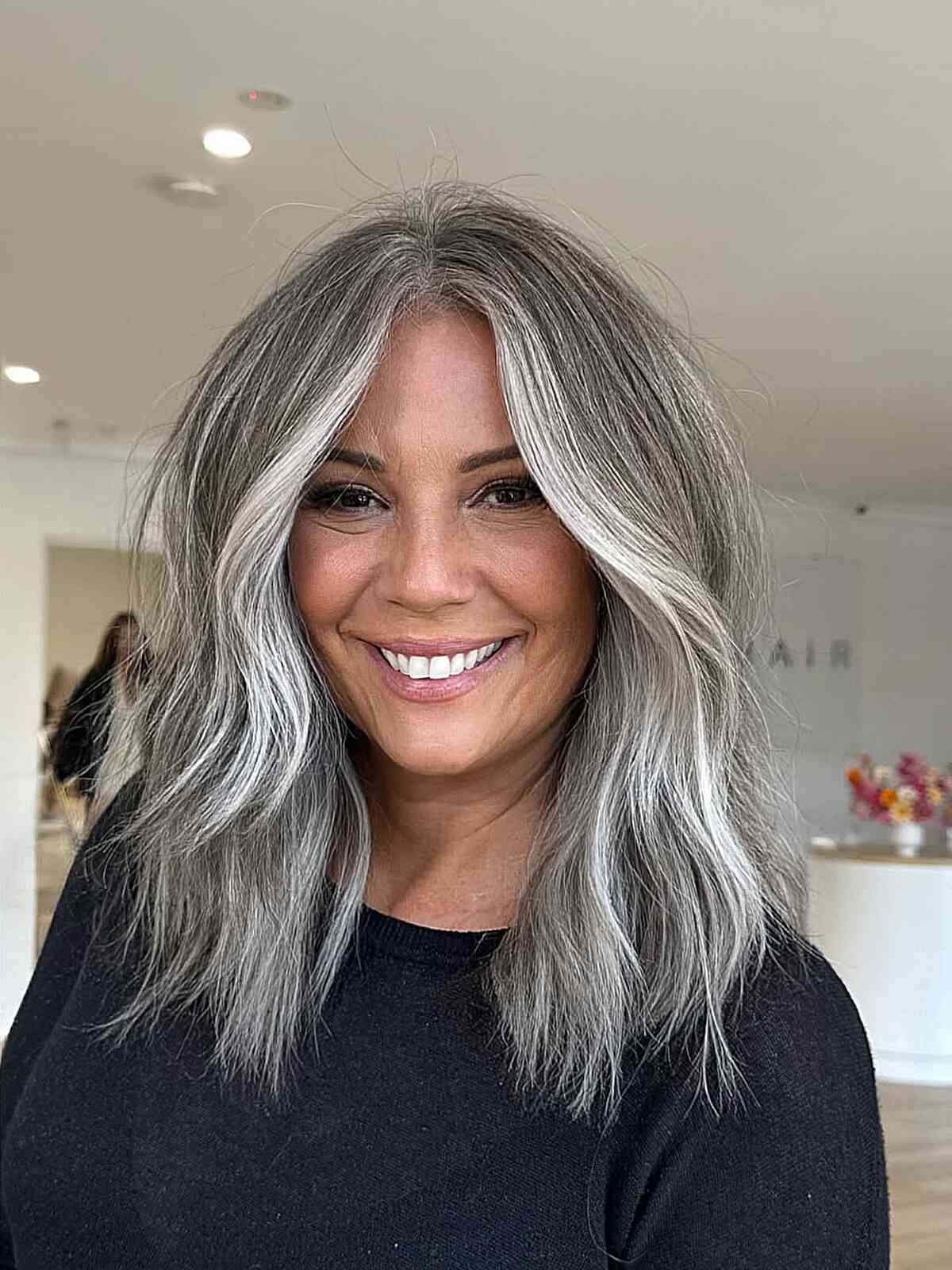 Collarbone Length Gray With White Blonde Highlights Collarbone Length Gray With White Blonde Highlights — Hair Color Chart
