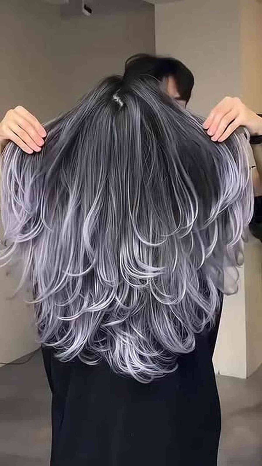 Mid-Back Black With Gray and Purple Balayage Mid-Back Black With Gray and Purple Balayage — Hair Color Chart