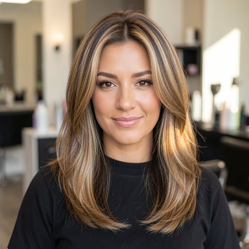 Mid-Back Length With Root Shadow and Blonde Highlights Mid-Back Length With Root Shadow and Blonde Highlights — Hair Color Chart