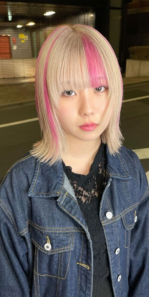 Platinum Blonde With Pink Streaks — Hair Color Ideas