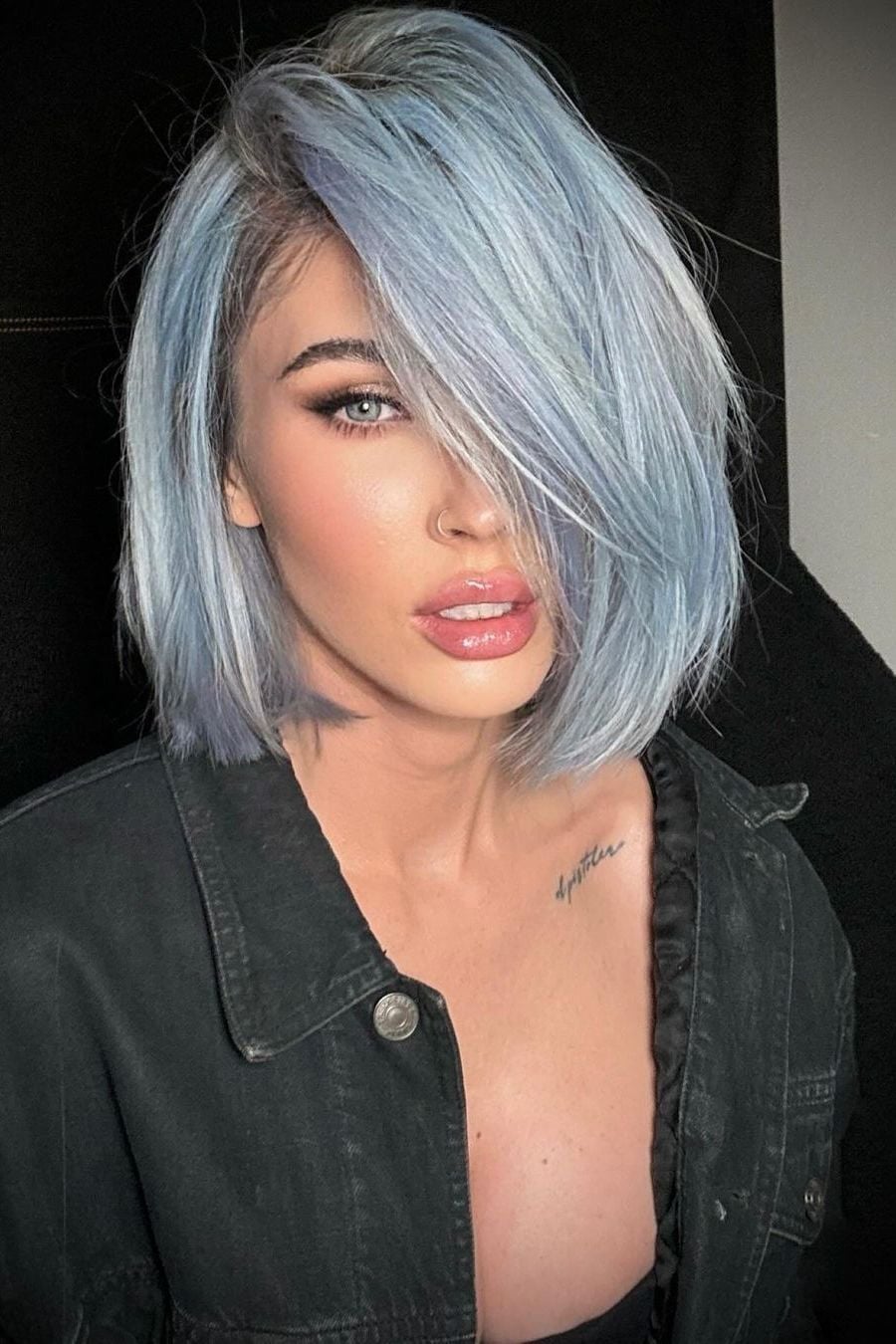 Icy Blue Bob With Lavender Undertones — Hair Color Ideas