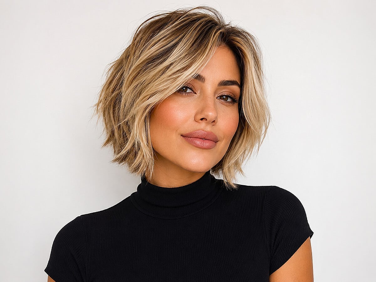 Textured Shag Bob With Wispy Curtain Bangs — Hair Haircuts