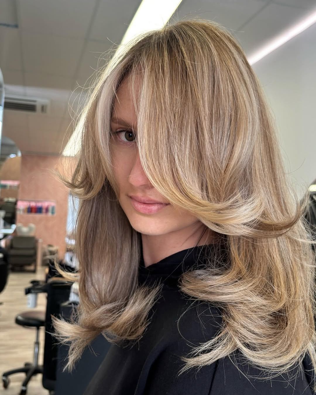 Mid-Back Ash Blonde Long Layers With Curtain Bangs, Straight — Hair Haircuts