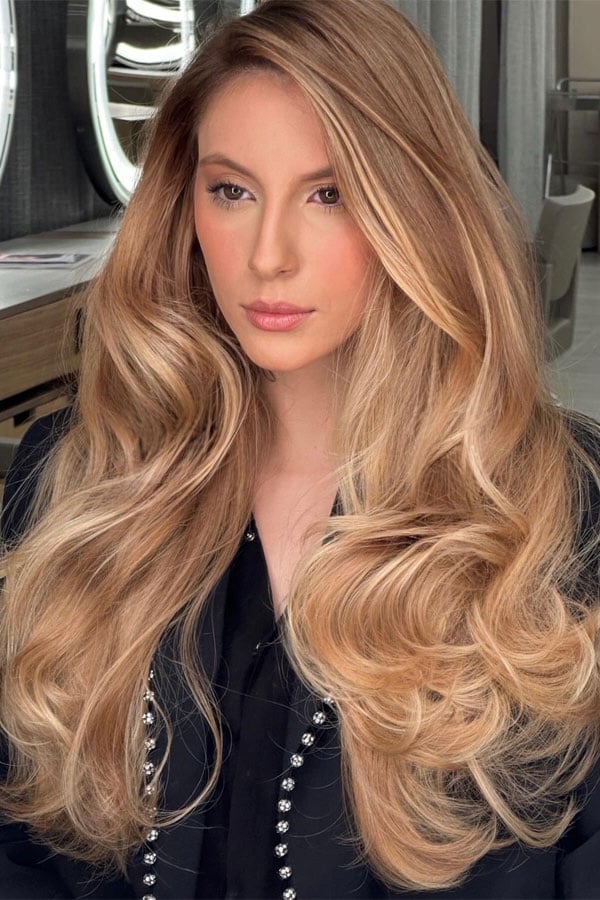 Mid-Back Honey Blonde Long Layers With Blowout, Wavy — Hair Haircuts