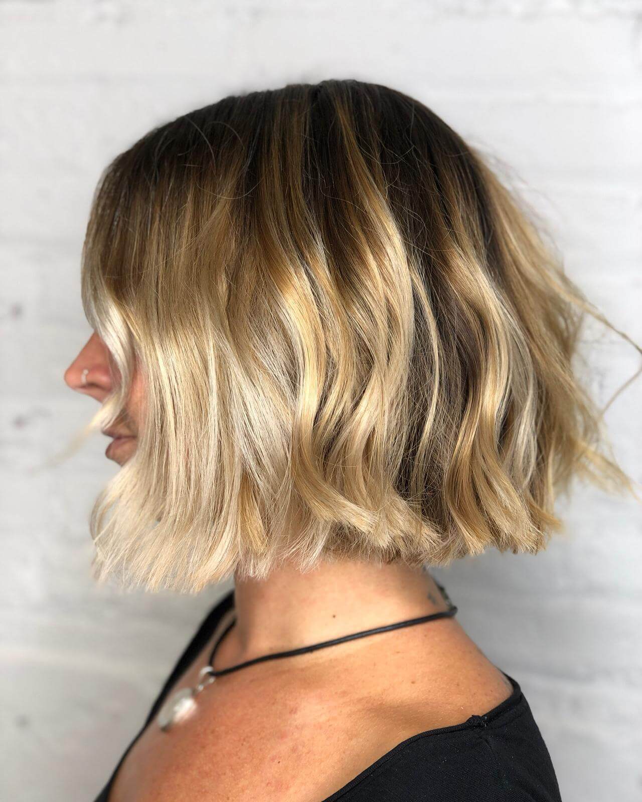 Chin Length Wavy Bob With Blonde Balayage — Hair Haircuts
