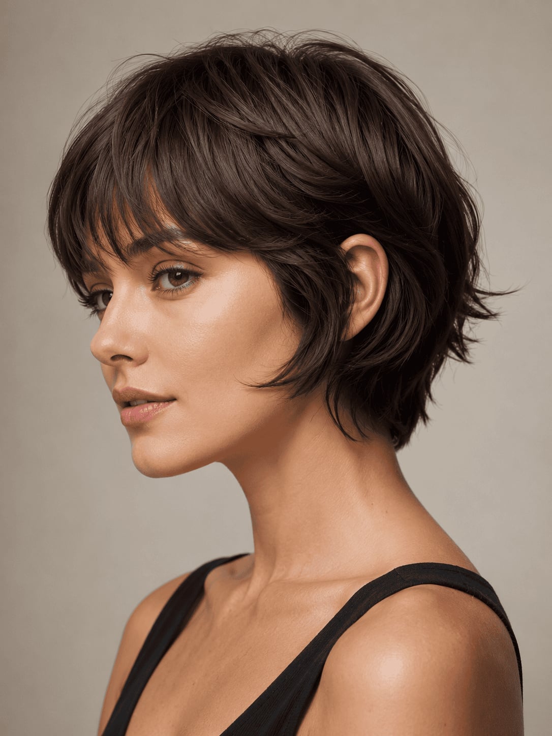 Ear Length Wavy Dark Brown Shag With Full Fringe — Hair Haircuts