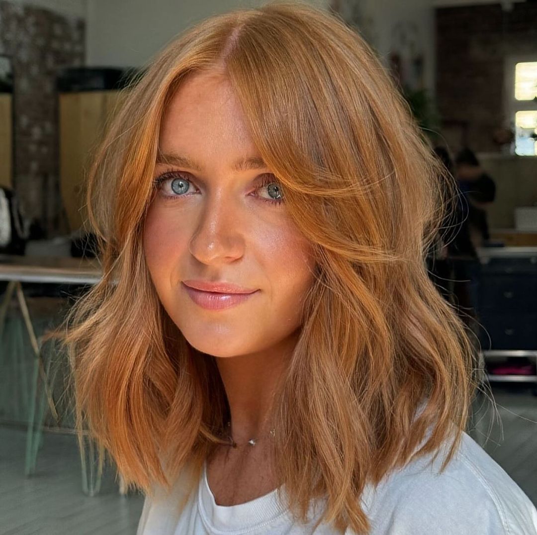Shoulder Length Strawberry Blonde Shag With Bangs — Hair Pictures