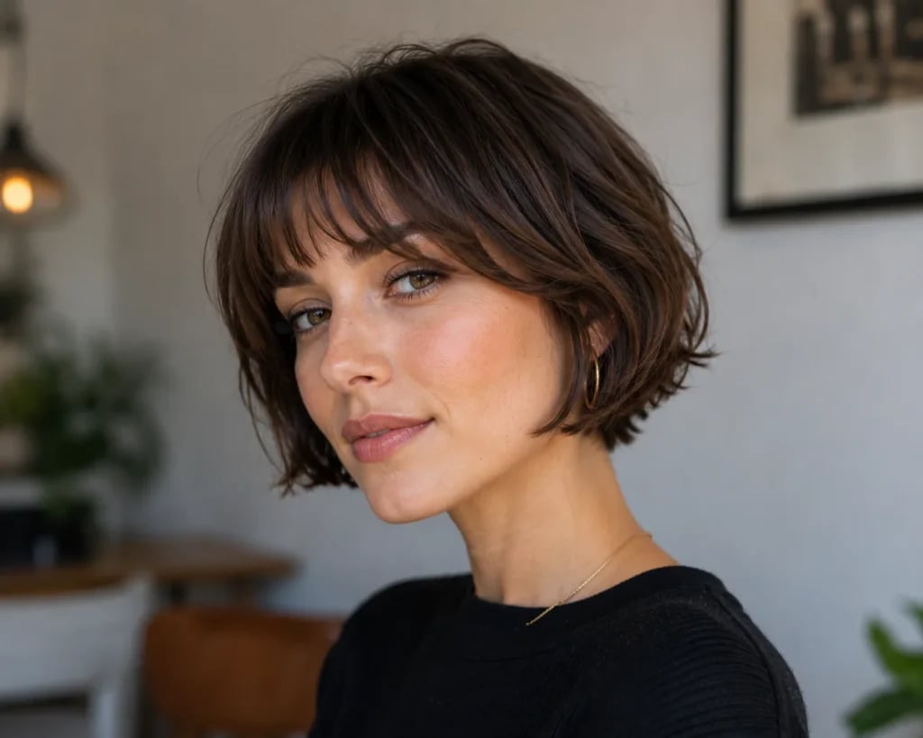 Chin Length Bob With Blunt Ends and Full Bangs — Hair Pictures