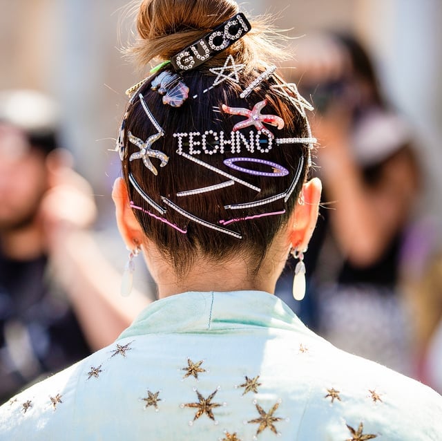 Dark Brown Messy Updo with Wispy Bangs and Lettered Clips Dark Brown Messy Updo with Wispy Bangs and Lettered Clips — Hair with Clips