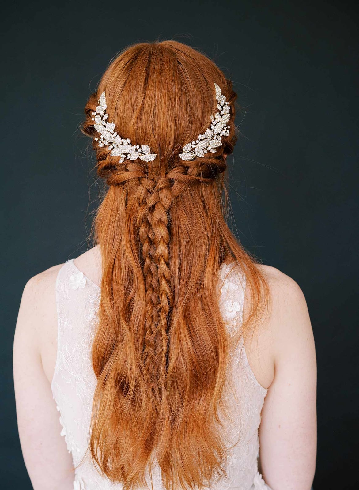 Mid-Back Red Wavy Braids with Crystal Embellished Clips Mid-Back Red Wavy Braids with Crystal Embellished Clips — Hair with Clips