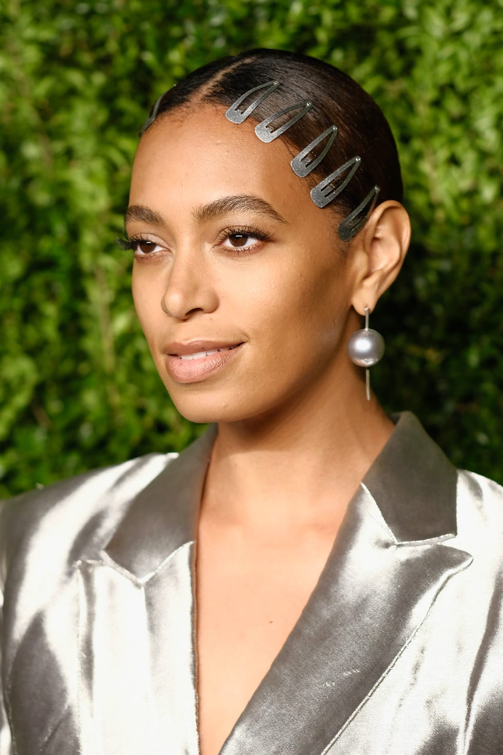 Ear Length Dark Brown Slicked Back with Snap Clips Ear Length Dark Brown Slicked Back with Snap Clips — Hair with Clips