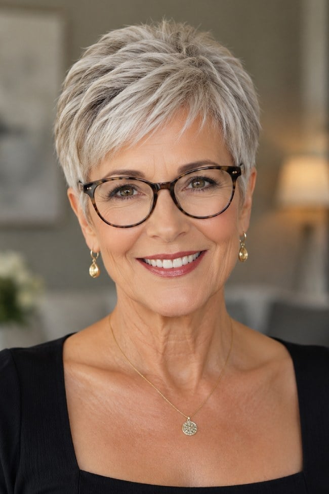 Textured Pixie With Side-Swept Bangs Textured Pixie With Side-Swept Bangs — Haircuts for Older Women