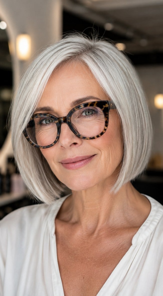 Sleek Platinum Silver Blunt Bob Sleek Platinum Silver Blunt Bob — Haircuts for Older Women