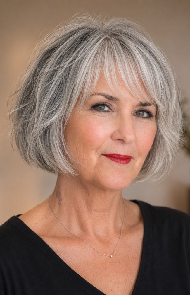 Textured Gray French Bob Textured Gray French Bob — Haircuts for Older Women