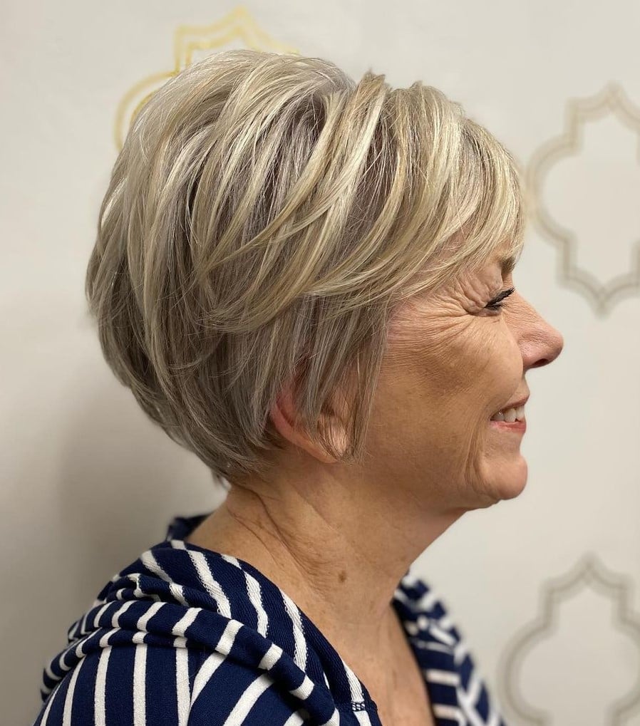 Layered Light Blonde Bob With Stacked Layers Layered Light Blonde Bob With Stacked Layers — Haircuts for Older Women