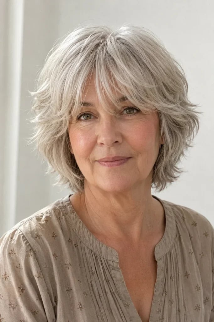 Silver Gray Shag With Textured Layers Silver Gray Shag With Textured Layers — Haircuts for Older Women