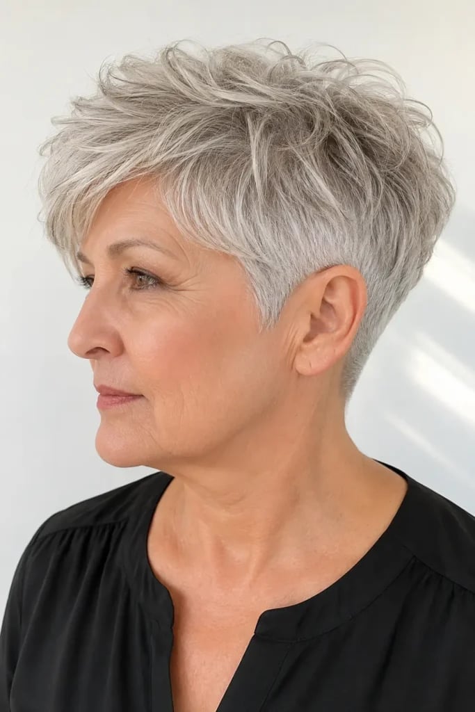Short Textured Silver Pixie Short Textured Silver Pixie — Haircuts for Older Women