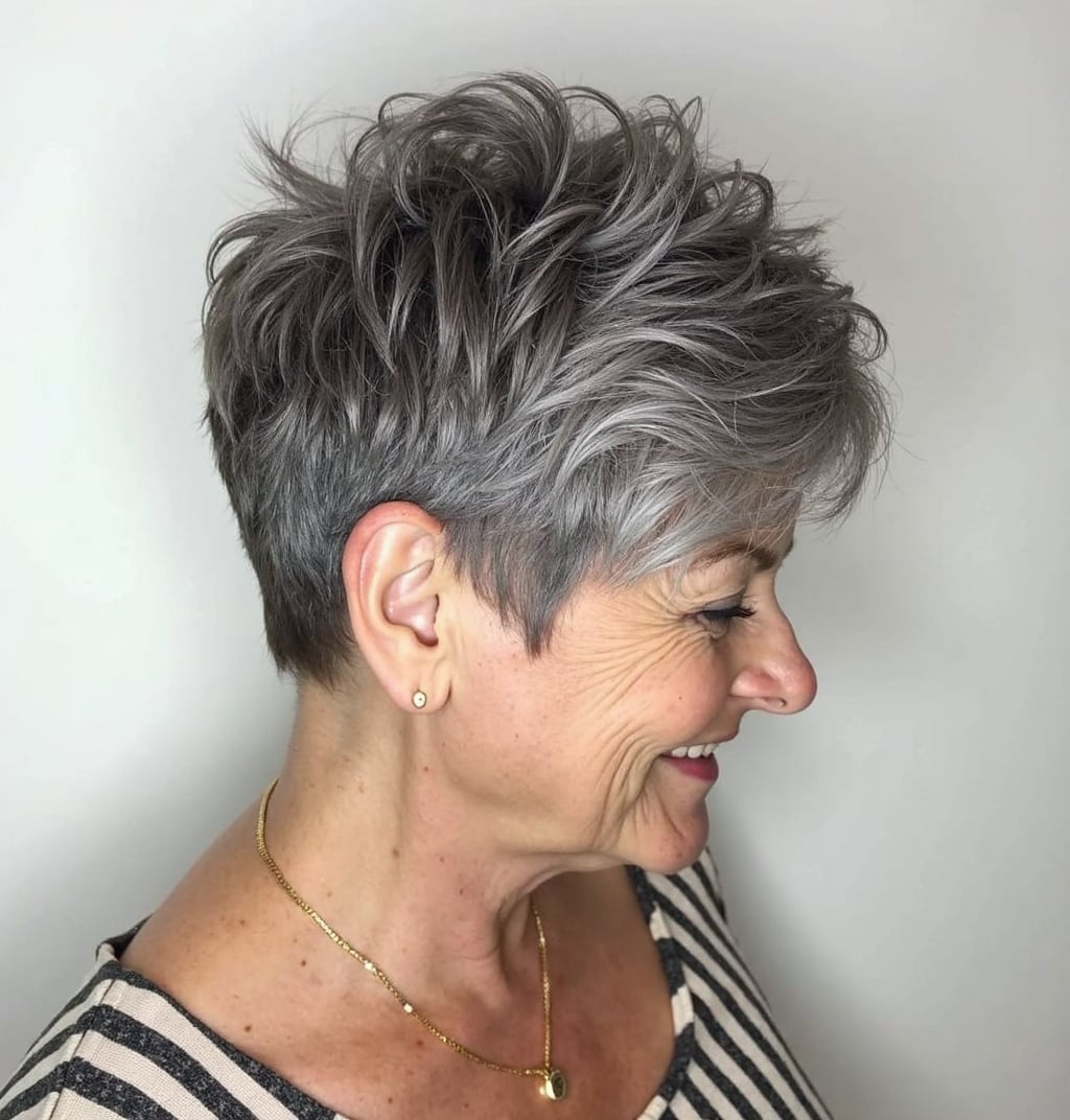 Edgy Gray Pixie With Textured Layers Edgy Gray Pixie With Textured Layers — Haircuts for Older Women