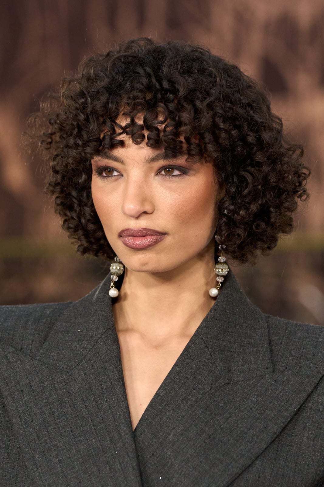 Short Curly Dark Brown Bob With Curly Bangs Short Curly Dark Brown Bob With Curly Bangs — Haircuts for Women