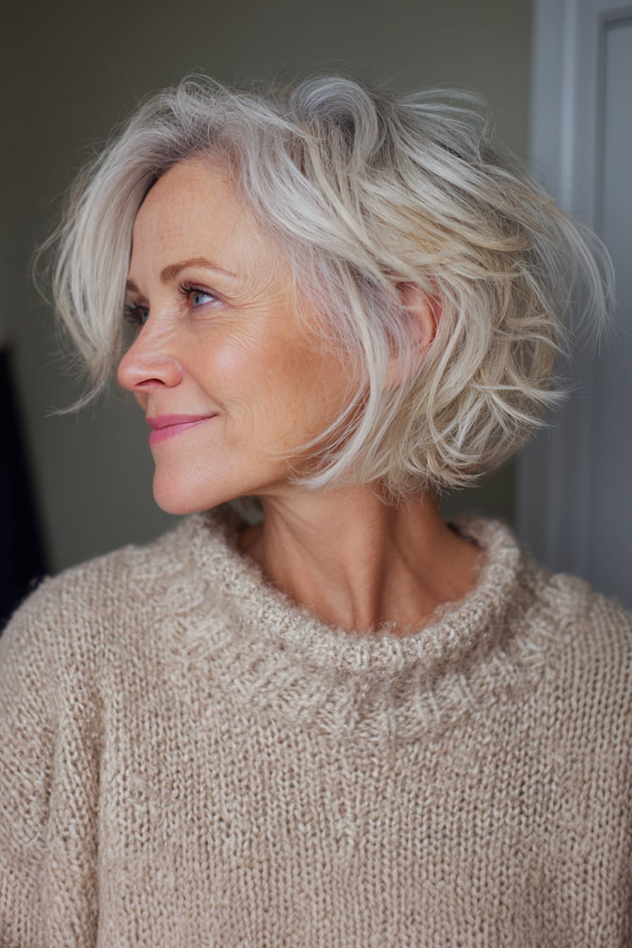 Textured Bob With Side-Swept Curtain Bangs Textured Bob With Side-Swept Curtain Bangs — Haircuts for Women