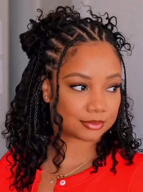 Shoulder Length Braids With Curly Tendrils and Bangs Shoulder Length Braids With Curly Tendrils and Bangs — Hairstyles for Black Women Braids