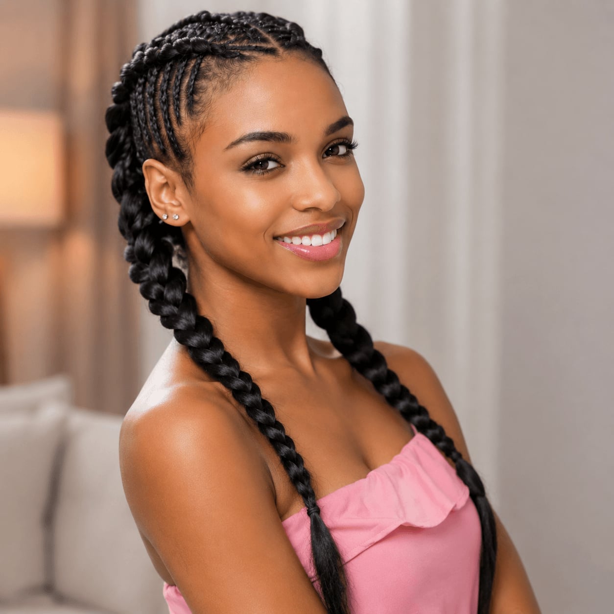 Mid-Back Cornrows With Beaded Braids, Close-Up Take Mid-Back Cornrows With Beaded Braids, Close-Up Take — Hairstyles for Black Women Braids
