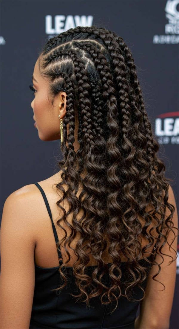 Mid-Back Cornrows With Long Wavy Braids Mid-Back Cornrows With Long Wavy Braids — Hairstyles for Black Women Braids