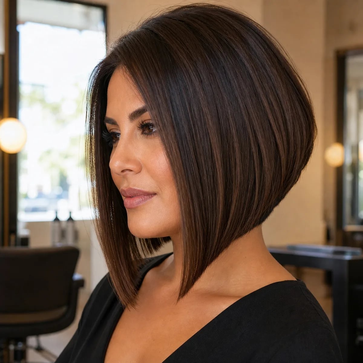 Sleek Angled Bob With Side Part Sleek Angled Bob With Side Part — Hairstyles for Round Face