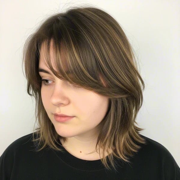 Collarbone Shag With Wispy Bangs Collarbone Shag With Wispy Bangs — Hairstyles for Round Face