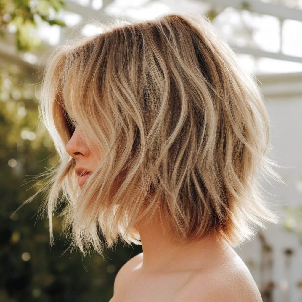 Collarbone Textured Shag With Balayage Collarbone Textured Shag With Balayage — Hairstyles for Round Face