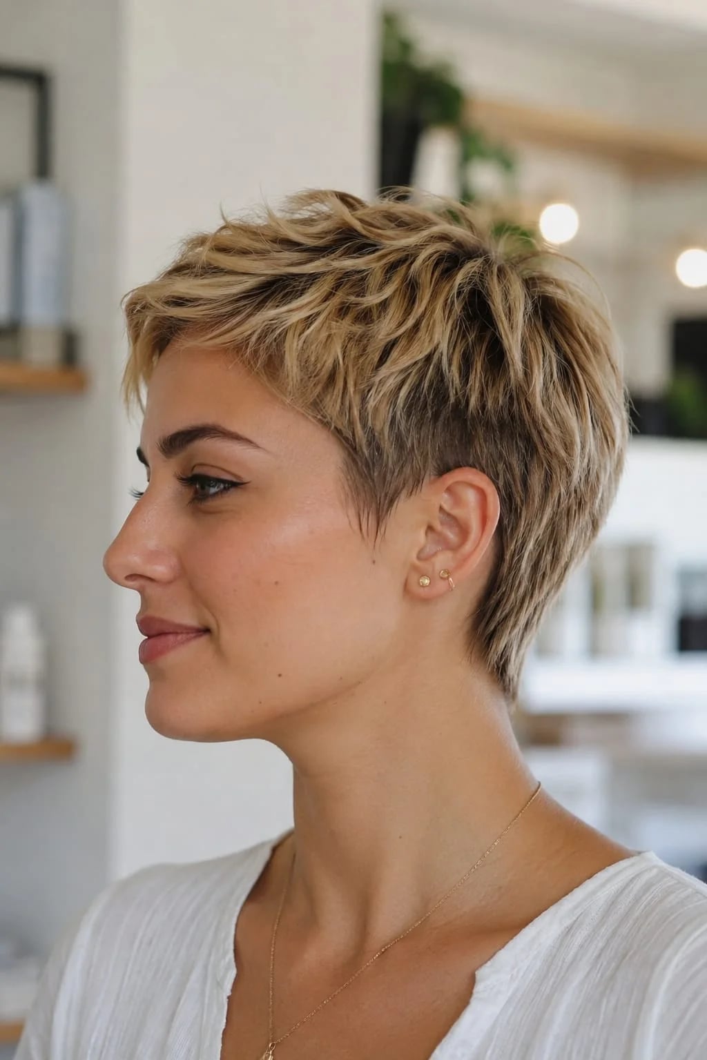 Modern Pixie With Textured Layers Modern Pixie With Textured Layers — Hairstyles for Round Face