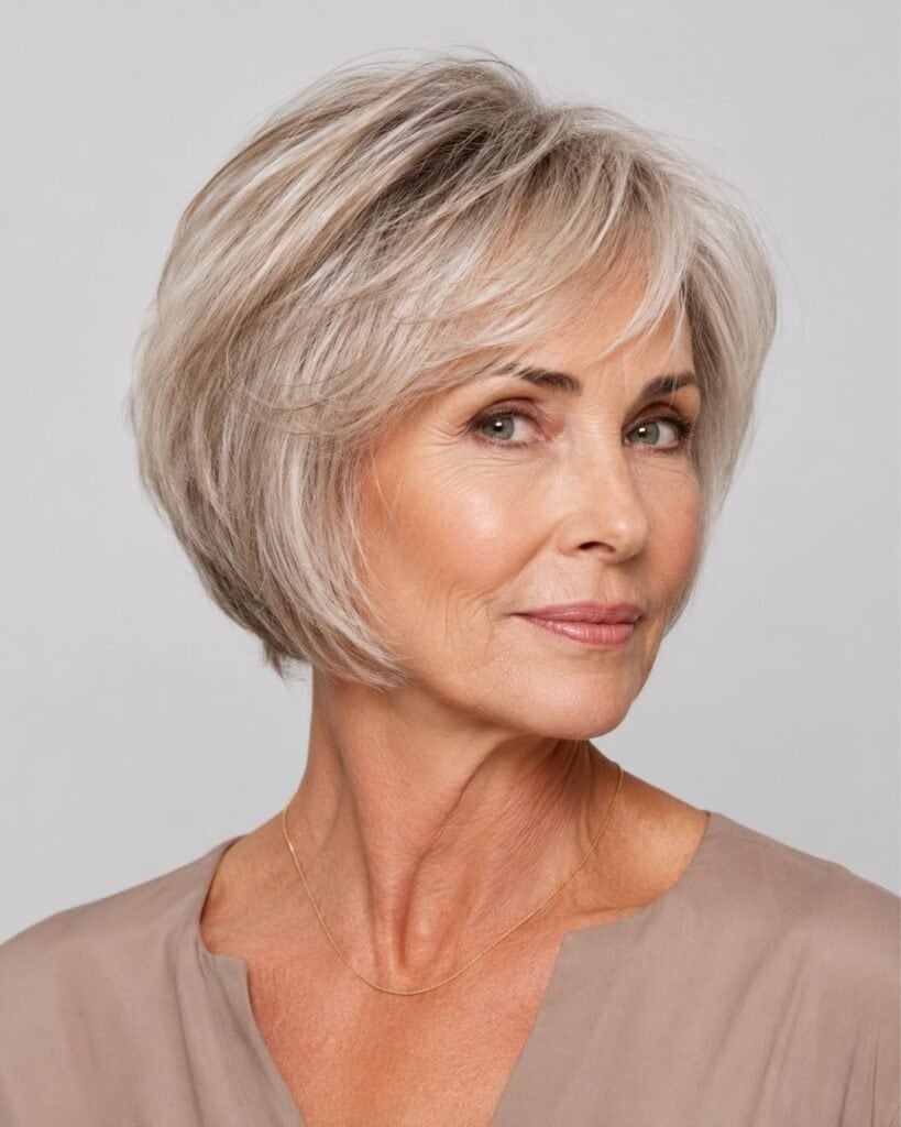 Short Stacked Bob With Wispy Bangs — Hairstyles for Thinning Hair