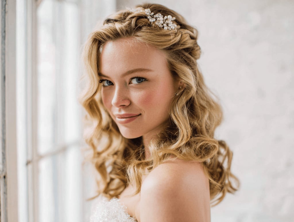 Golden Blonde Half Up Half Down With Curls Golden Blonde Half Up Half Down With Curls — Hairstyles for Wedding