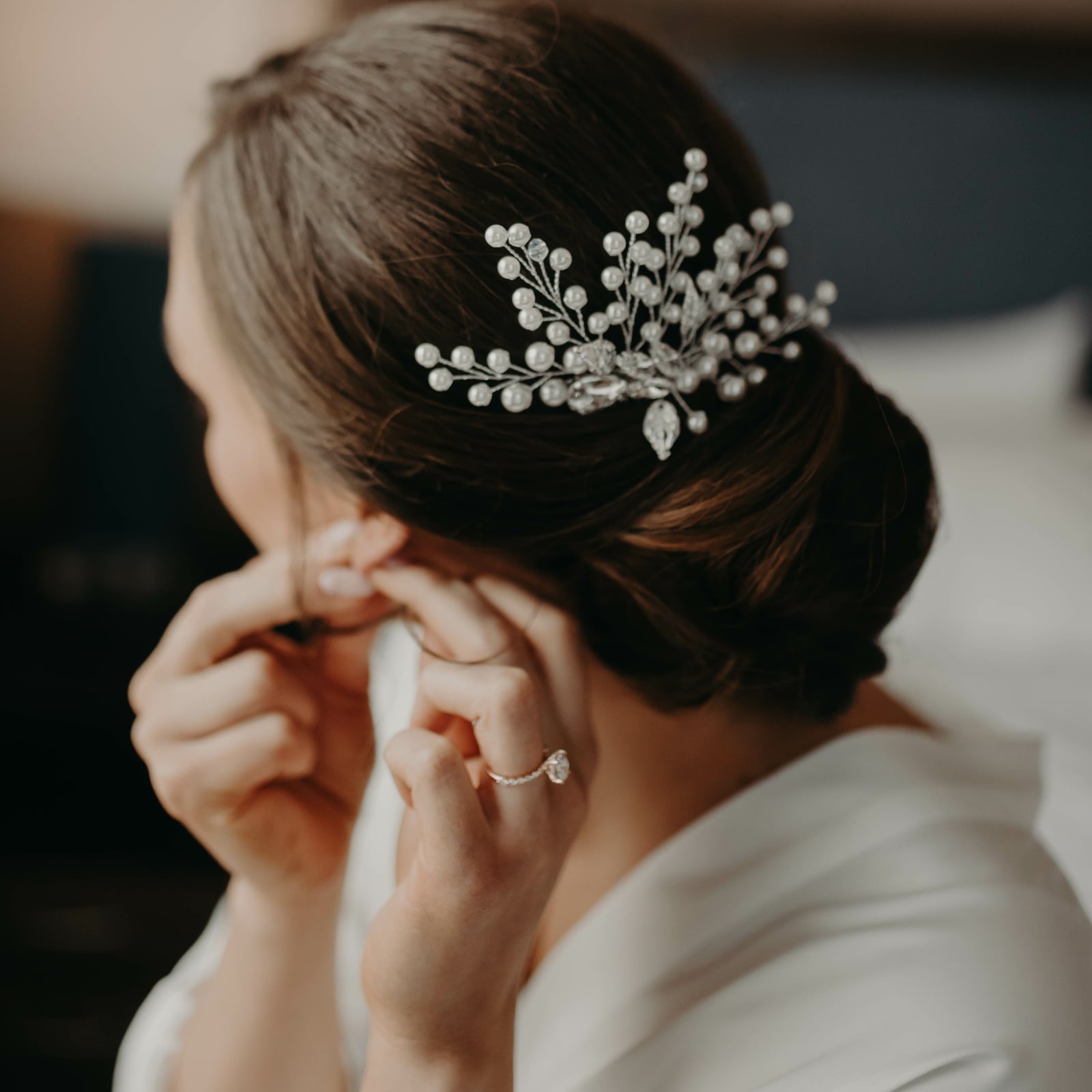 Dark Brown Low Bun With Ornate Hairpiece Dark Brown Low Bun With Ornate Hairpiece — Hairstyles for Wedding