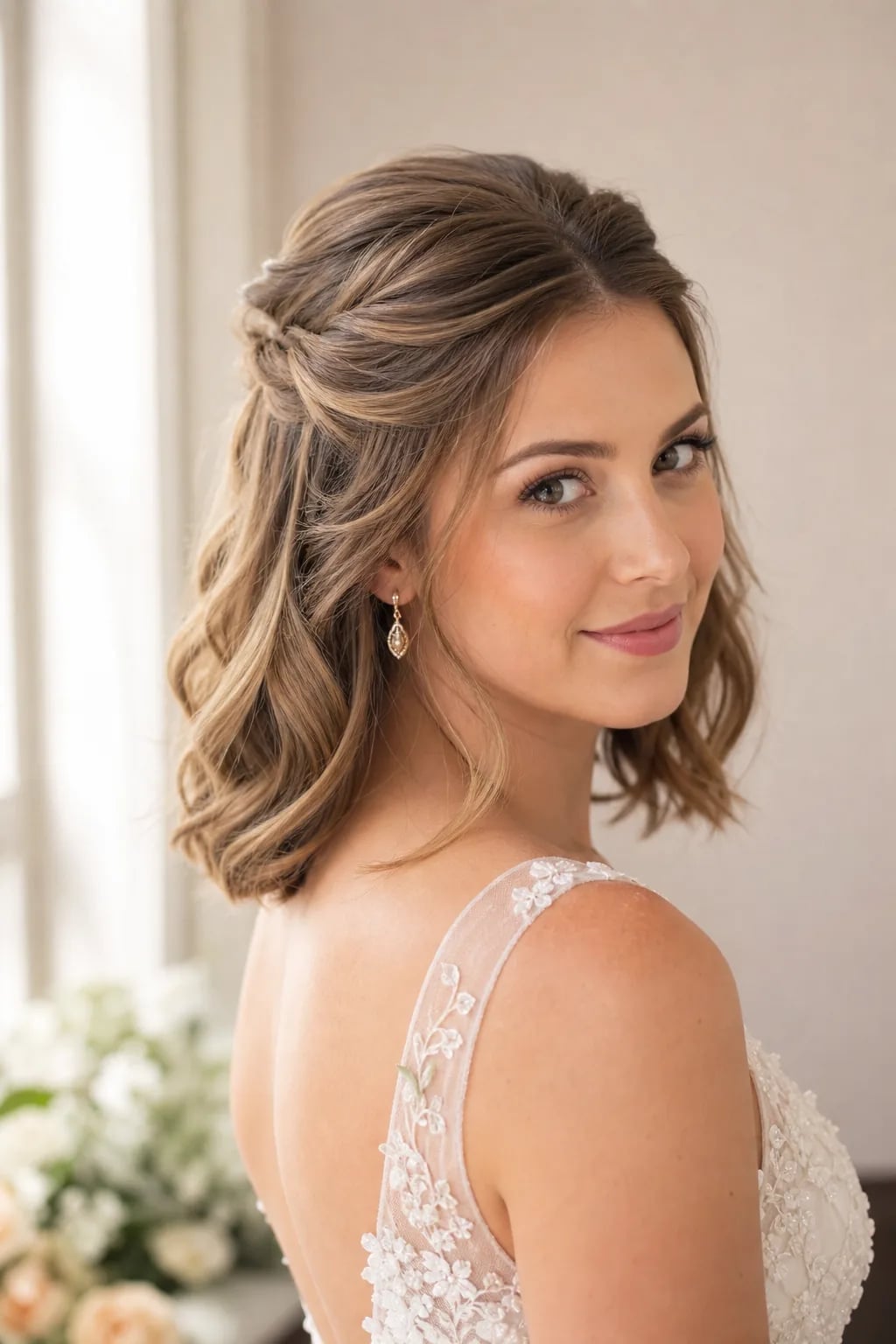 Dark Blonde Half Up Half Down With Twisted Crown Dark Blonde Half Up Half Down With Twisted Crown — Hairstyles for Wedding