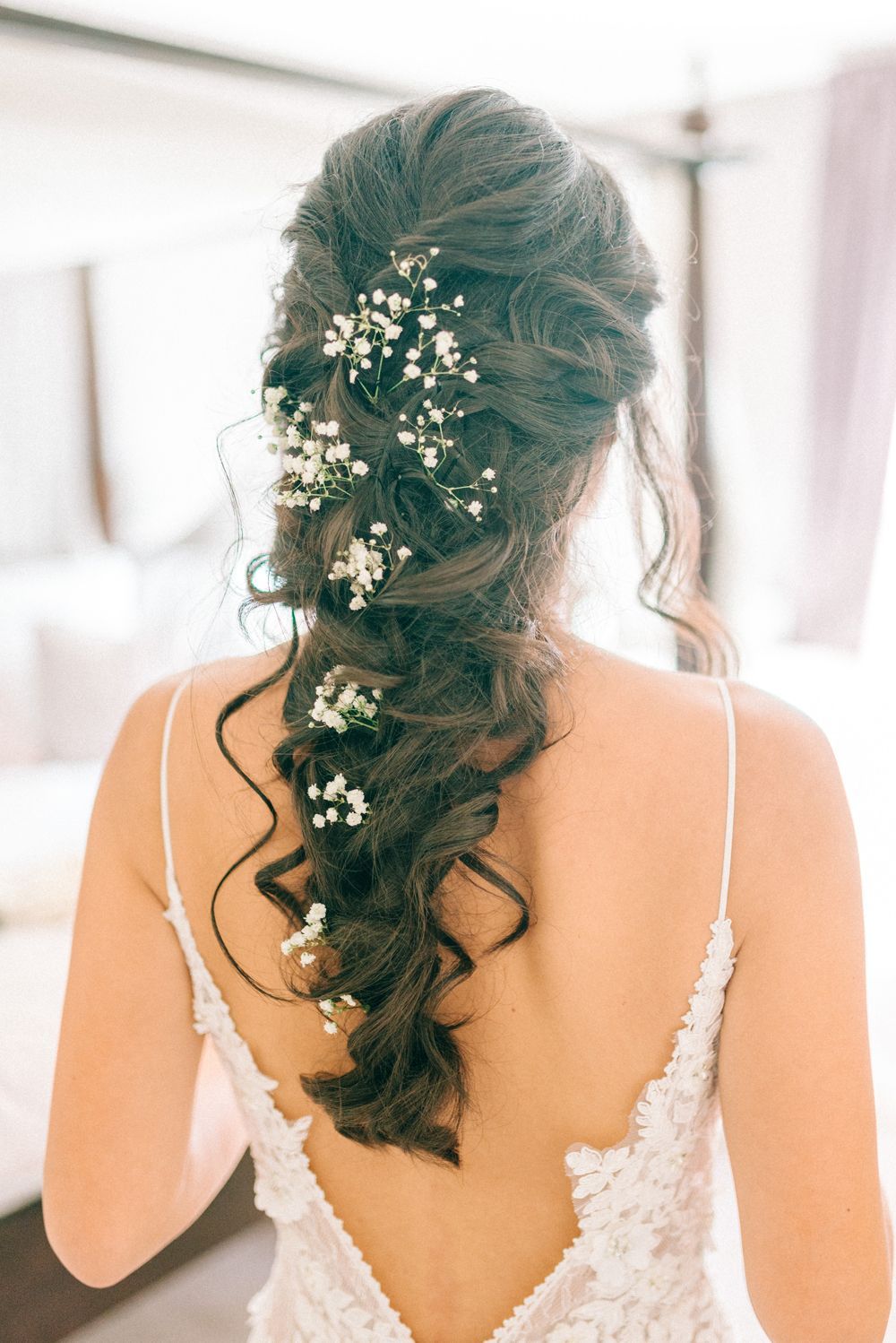 Dark Brown Updo With Braided Accents and Baby's Breath Dark Brown Updo With Braided Accents and Baby's Breath — Hairstyles for Wedding