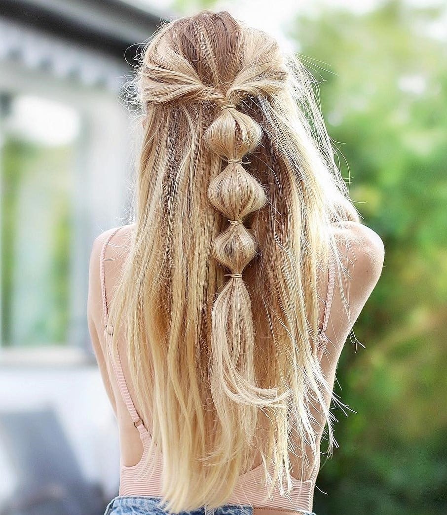 Mid-Back Ash Blonde Bubble Braid — Hairstyles to Do