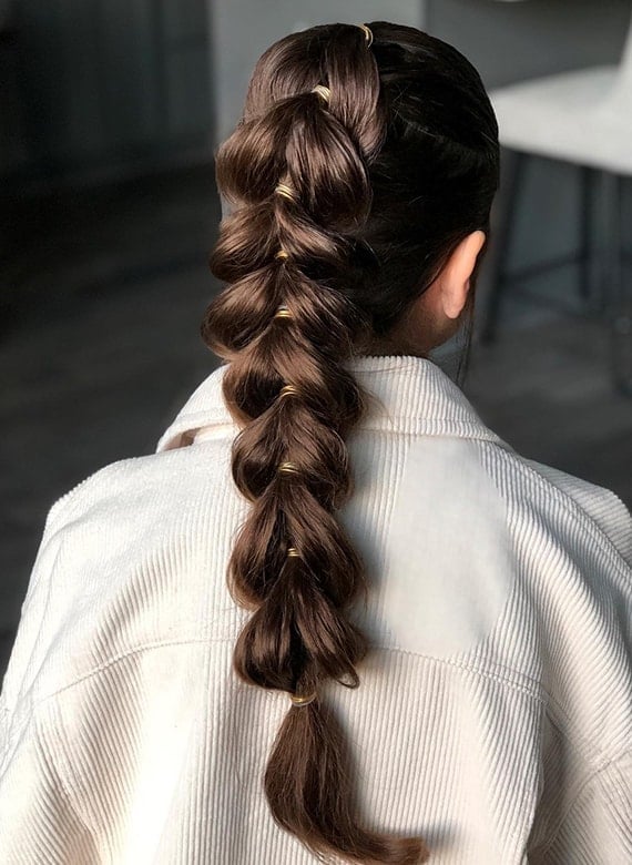 Mid-Back Medium Brown Bubble Braid — Hairstyles to Do