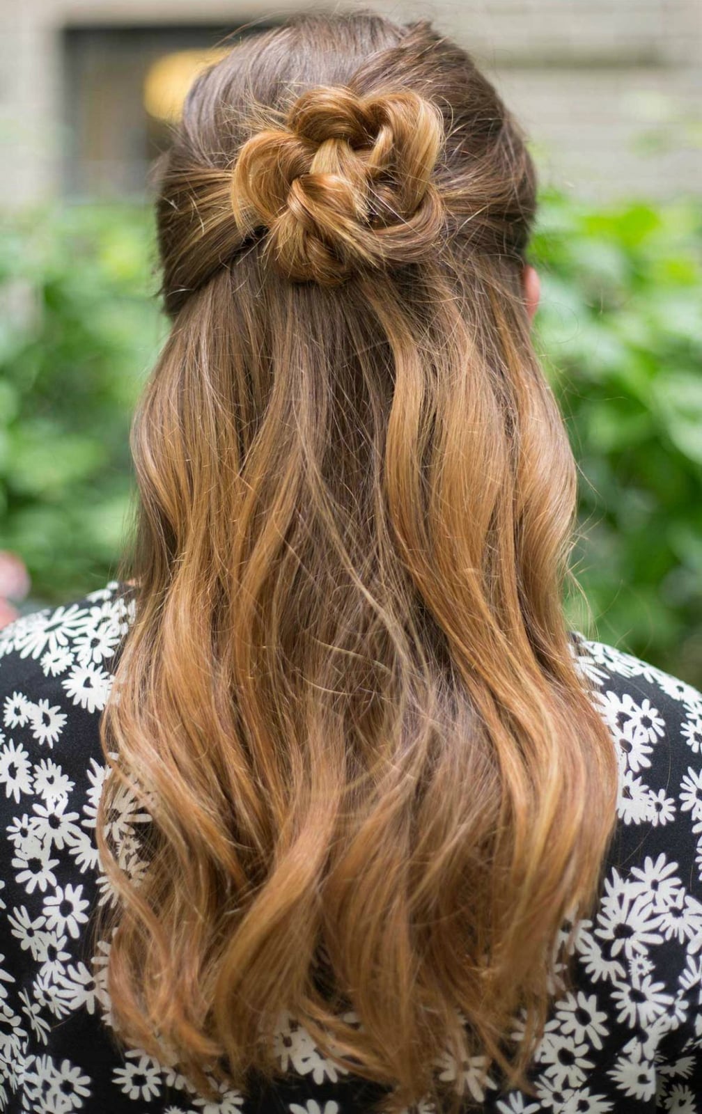 Mid-Back Half Up With Braided Flower Bun — Hairstyles to Do