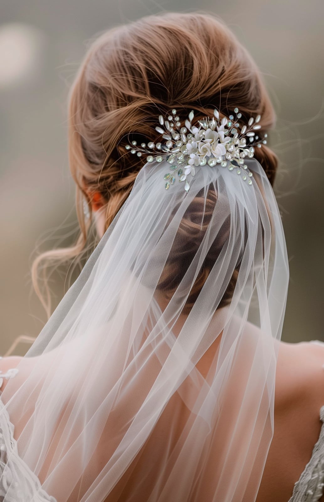 Dark Brown Mid-Back Updo With Hair Comb and Likely A Bun Dark Brown Mid-Back Updo With Hair Comb and Likely A Bun — Hairstyles with Veil