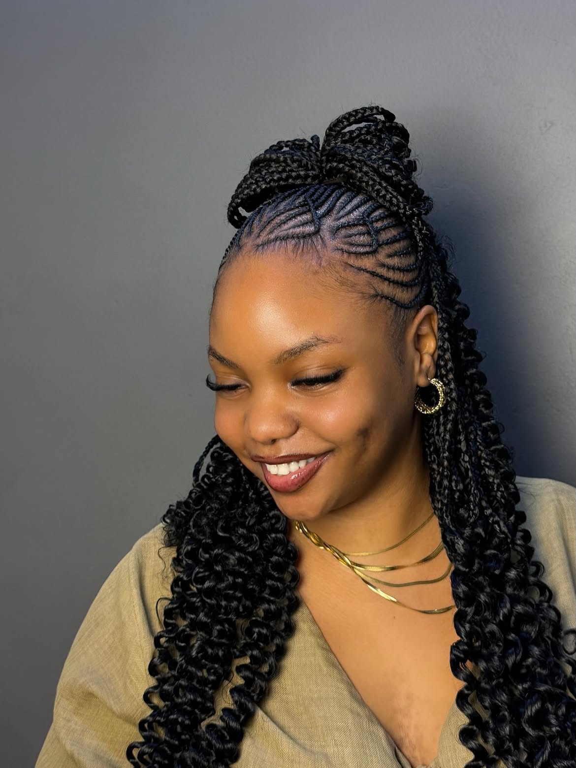 Half Up Fulani Braids With Curly Ends
