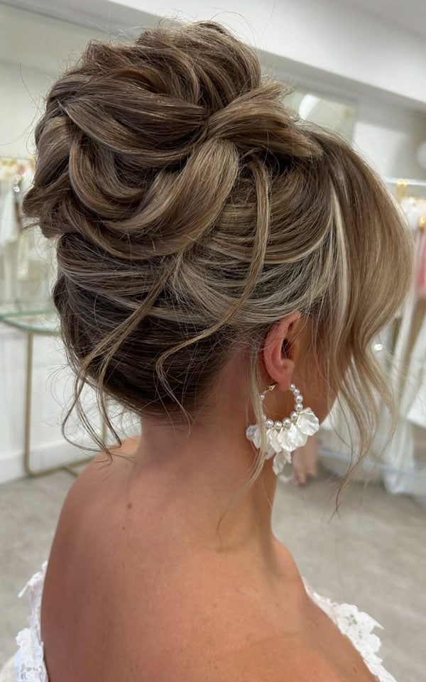 Ash Blonde Twisted Updo Wispy Bangs Ash Blonde Twisted Updo Wispy Bangs — High Bun Hairstyles